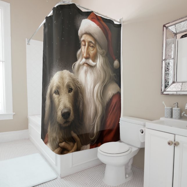 Afghanischer Hund mit Weihnachtsmann Weihnachten Duschvorhang (Beispiel)