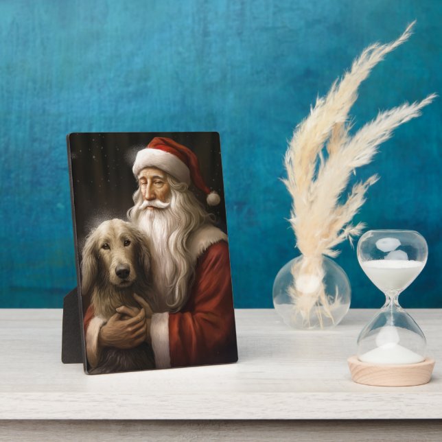 Afghanischer Hund mit Weihnachtsmann Weihnachten Fotoplatte (Seite)