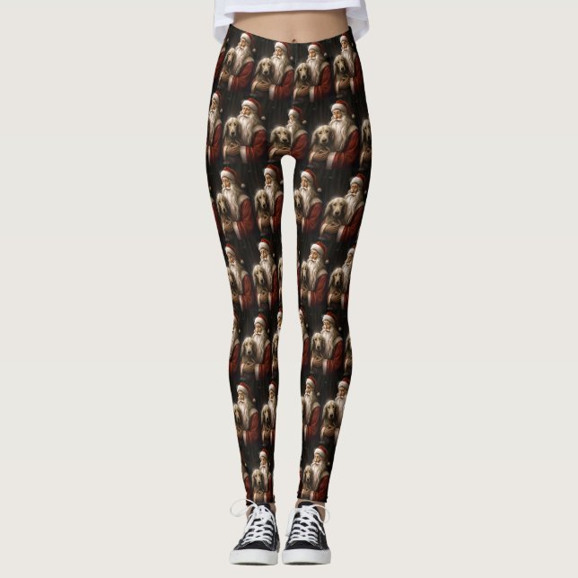 Afghanischer Hund mit Weihnachtsmann Weihnachten Leggings (Vorderseite)