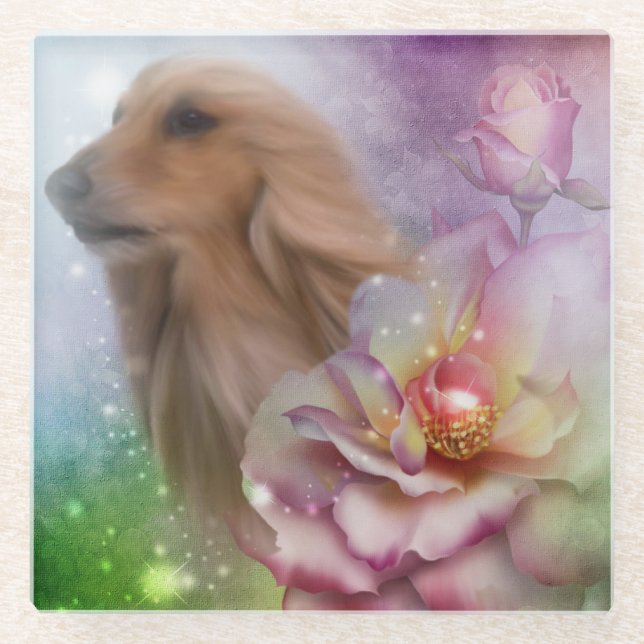 Afghanischer Hund und Blume Glasuntersetzer (Vorderseite)