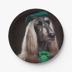 Afghanischer Windhund Hund in St. Patrick's Day Kl Pappteller