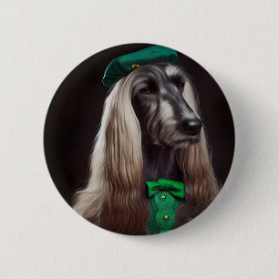 Afghanischer Windhund in St. Patrick's Day Kleid  Button