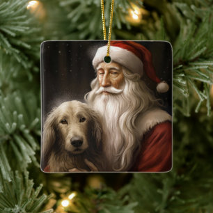 Afghanischer Windhund mit Santa Claus Festive Weih Keramikornament