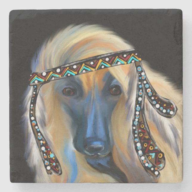Afghanischer Windhund           Steinuntersetzer (Vorderseite)