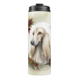 Afghanischer Windhund Weihnachts Kranz Festlicher  Thermosbecher