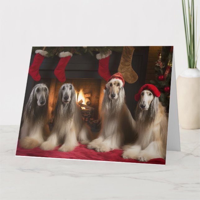 Afghanisches Hound am Feuerplatz Weihnachten Karte (Vorderseite)