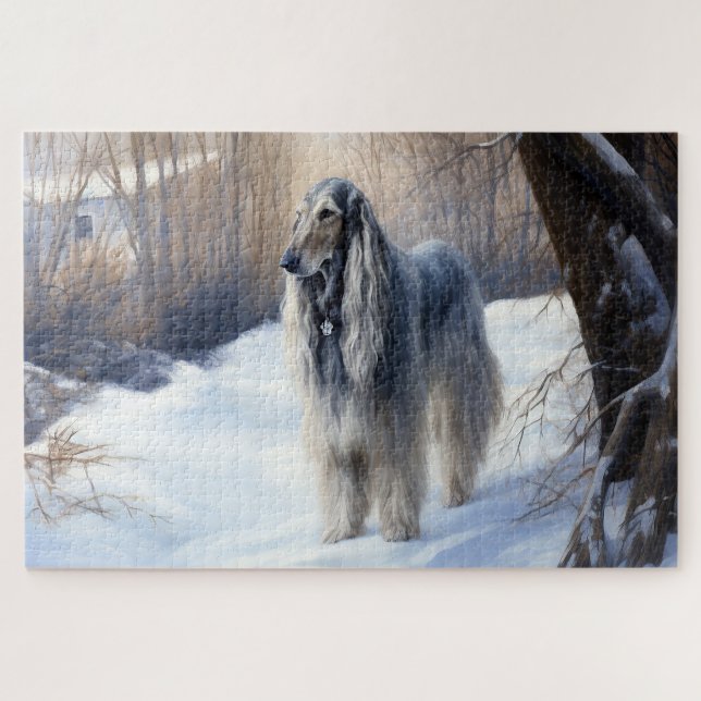 Afghanisches Hound lassen es Weihnachten schnee (Horizontal)