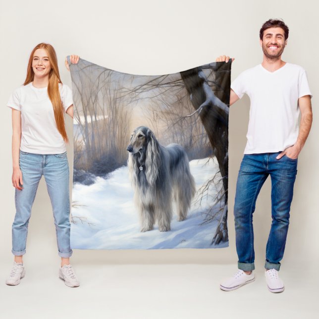Afghanisches Hound lassen es Weihnachten schnee Fleecedecke (Beispiel)