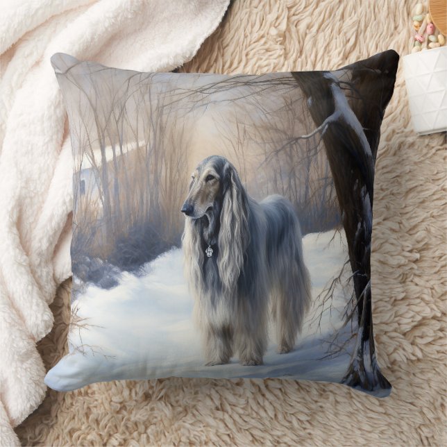 Afghanisches Hound lassen es Weihnachten schnee Kissen (Decke)