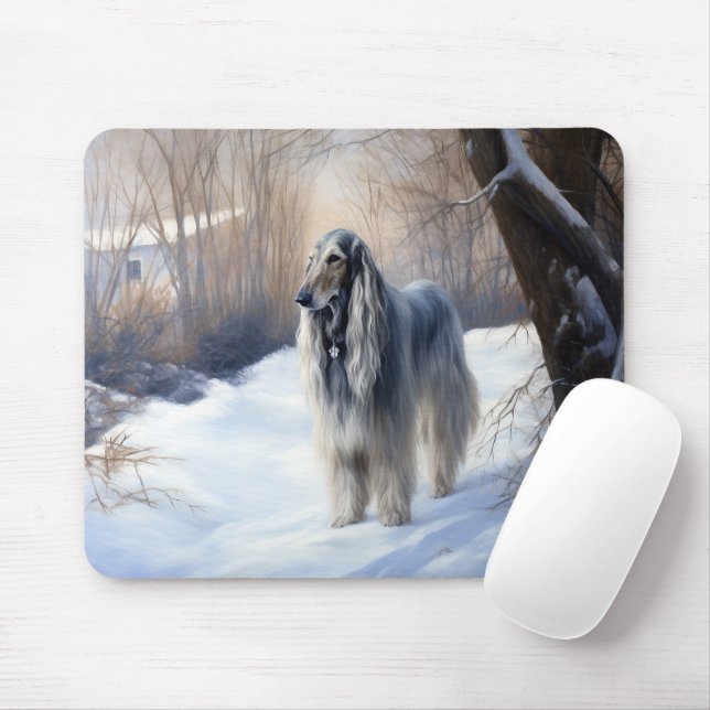 Afghanisches Hound lassen es Weihnachten schnee Mousepad (Mit Mouse)