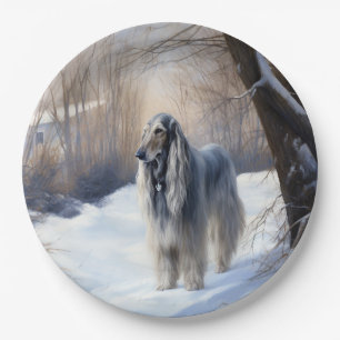 Afghanisches Hound lassen es Weihnachten schnee Pappteller