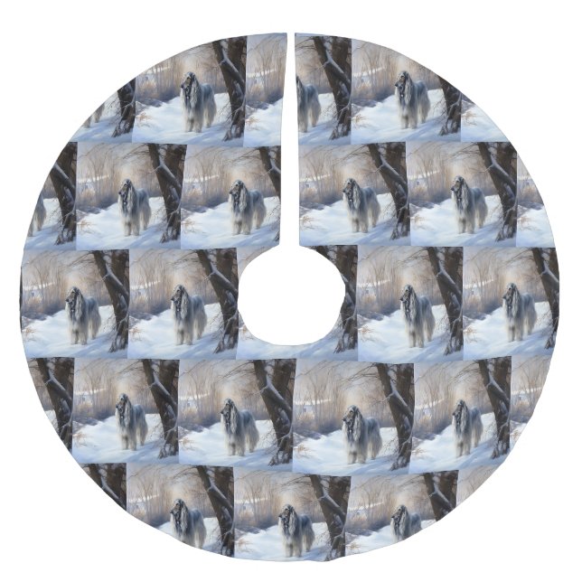 Afghanisches Hound lassen es Weihnachten schnee Polyester Weihnachtsbaumdecke (Vorderseite)