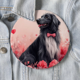 Afghanisches Hund mit Rose - Valentinstag Button