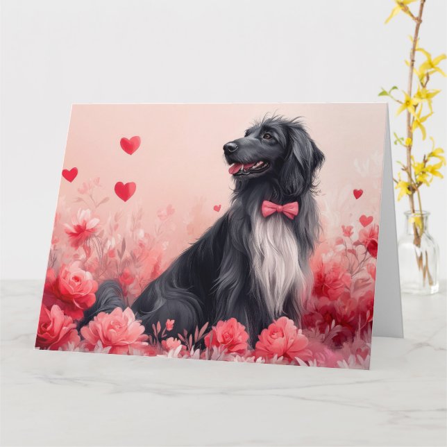 Afghanisches Hund mit Rose - Valentinstag Karte (Gelbe Blume)