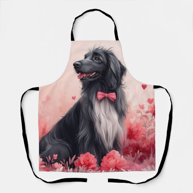 Afghanisches Hund mit Rose - Valentinstag Schürze (Vorderseite)
