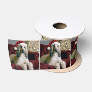 afghanisches Hund mit Santa Claus Hat Satinband