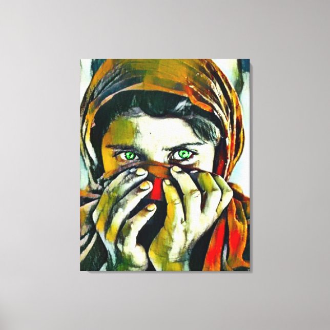 afghanisches Mädchen mit Ölportrait mit grünen Aug Leinwanddruck (Vorderseite)