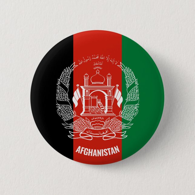 Afghanistan Flag Inschriftenaufschrift Schwarz Rot Button (Vorderseite)