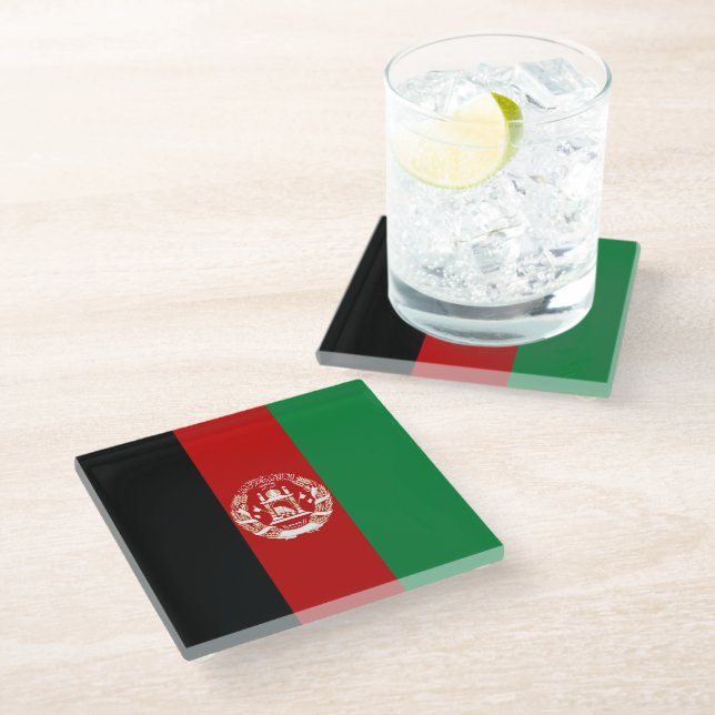 Afghanistan-Flagge Glasuntersetzer (Schrägansicht)