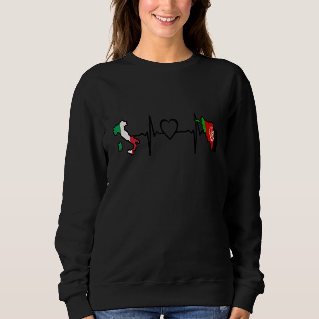 Afghanistan Italy Flag Afghan Italian Heartbeat Sweatshirt (Vorderseite)