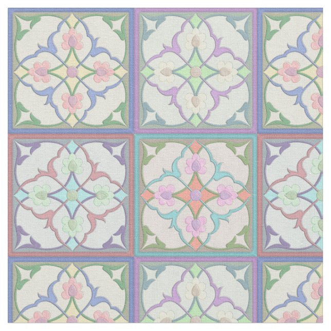 Afghi Tile Muster Pastel Variationen 4in. Wieder v Stoff (Nahaufnahme)