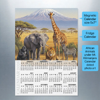 Africa 2026 Fridge Calendar, Animals, Kilimanjaro Magnetkarte