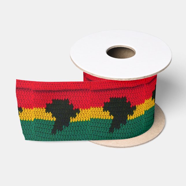 Africa Black Red Gold Green Artisan Crochet Print Satinband (Spule)