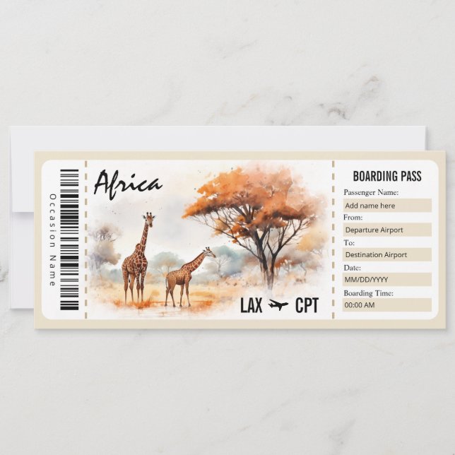 Africa Boarding Pass Geschenkgutschein Einladung (Vorderseite)