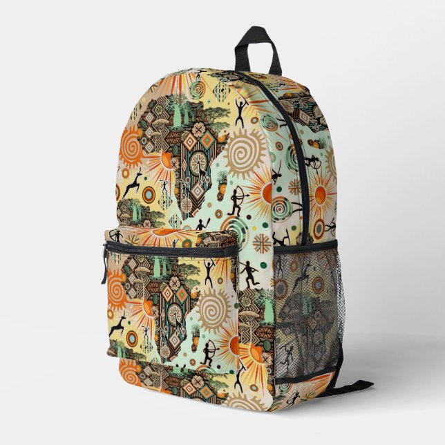 Africa Map Decorative Tribal Elements Pattern Bedruckter Rucksack (Rückseitige Ecke Rechts)