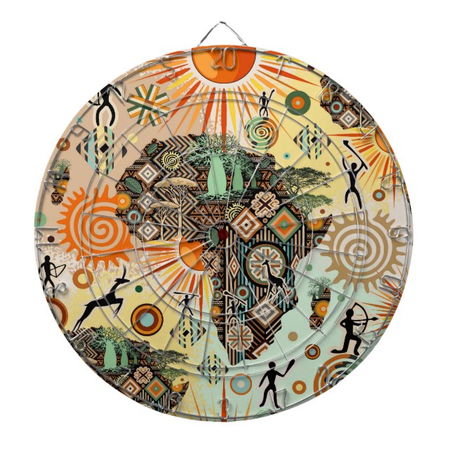 Africa Map Decorative Tribal Elements Pattern Dartscheibe (vorne)
