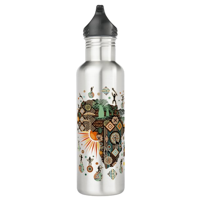 Africa Map Decorative Tribal Elements Pattern Edelstahlflasche (Rechts)