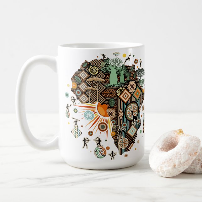 Africa Map Decorative Tribal Elements Pattern Kaffeetasse (Mit Donut)