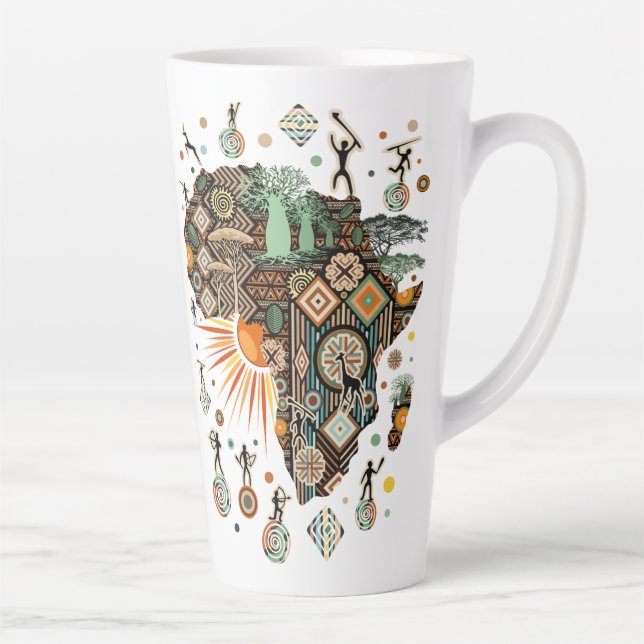 Africa Map Decorative Tribal Elements Pattern Milchtasse (Rechts)