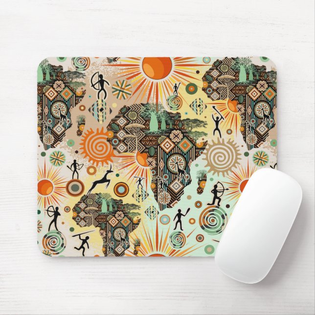 Africa Map Decorative Tribal Elements Pattern Mousepad (Mit Mouse)