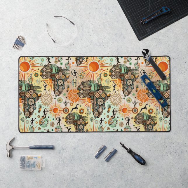 Africa Map Decorative Tribal Elements Pattern Schreibtischunterlage (Arbeitsplatz)