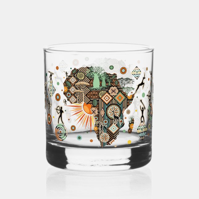 Africa Map Decorative Tribal Elements Pattern Whiskyglas (Vorderseite)