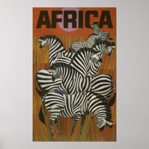 Africa Zebra Vintage Travel Poster