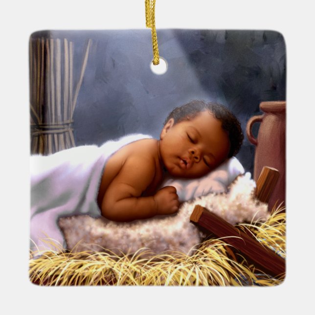 Africain-Américain Bébé Jésus ornements de Noël (Devant)