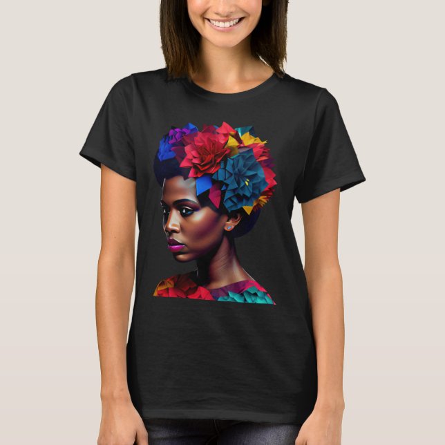 African Abstract Beautiful Black Woman Origami Que T-Shirt (Vorderseite)