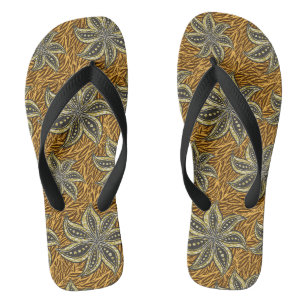 African Abstrakt Floral Batik Style Flip Flops