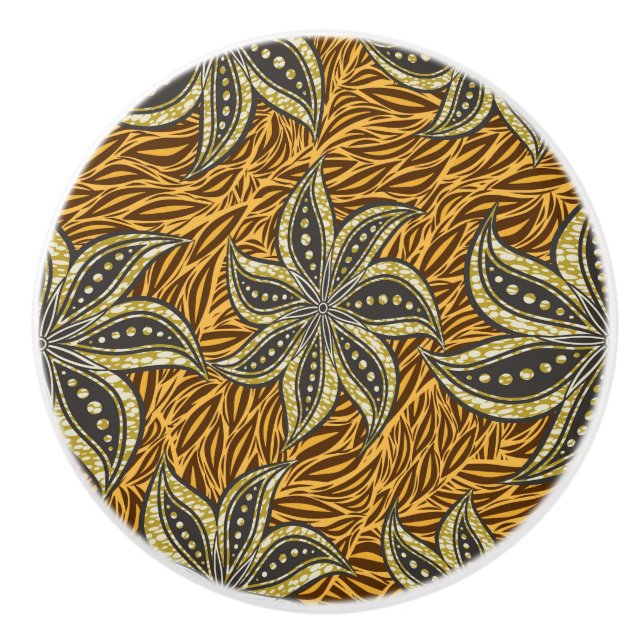 African Abstrakt Floral Batik Style Keramikknauf (Vorderseite)