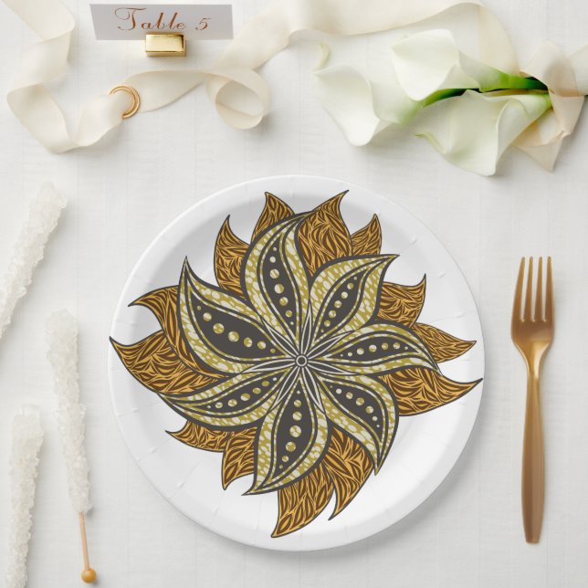 African Abstrakt Floral Batik Style Pappteller (Hochzeit)