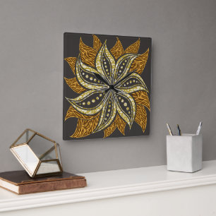 African Abstrakt Floral Batik Style Quadratische Wanduhr