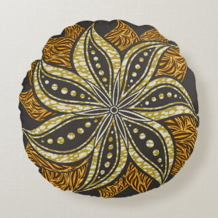 African Abstrakt Floral Batik Style Rundes Kissen