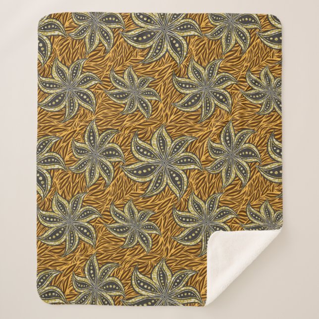 African Abstrakt Floral Batik Style Sherpadecke (Vorderseite)