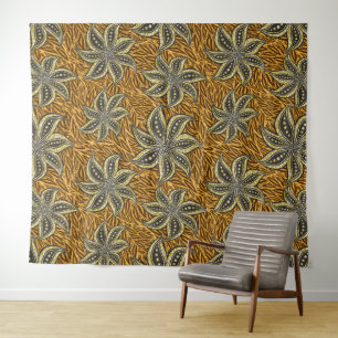 African Abstrakt Floral Batik Style Wandteppich
