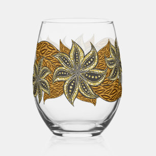 African Abstrakt Floral Batik Style Weinglas Ohne Stiel