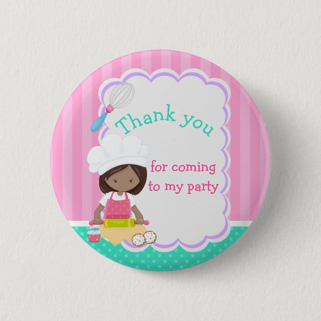 African America Girl Baking 'Danke für das Kommen' Button (Vorderseite)
