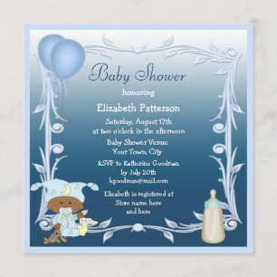 African American Baby & Balloons Blue Baby Dusche Einladung