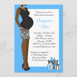 African American Baby Shooter Blue mit Zebra Einladung